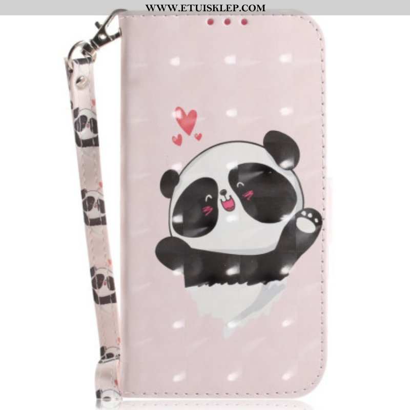 Obudowa Etui Na Telefon do iPhone 15 Plus z Łańcuch Panda Love Z Paskiem
